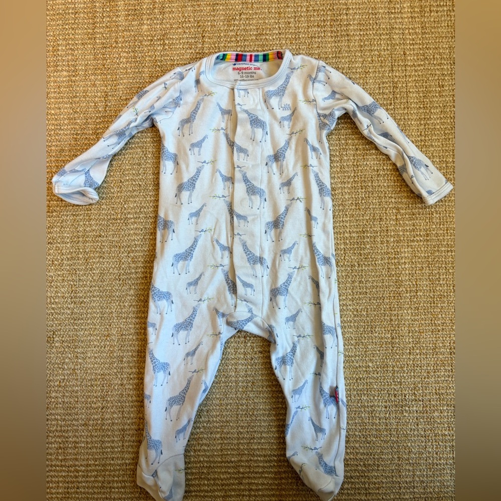 Magnetic Me Blue Jolie Giraffe Print Organic Magnetic Footie, 6-9M